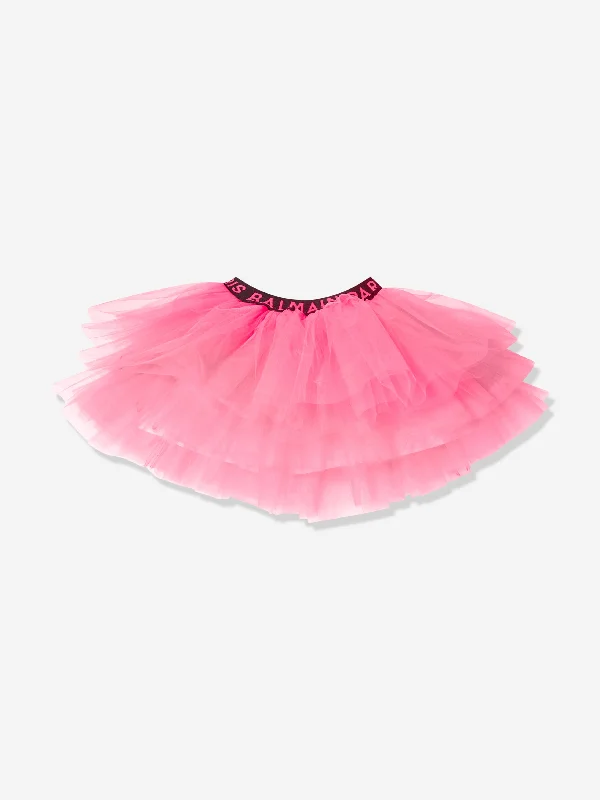 Balmain Girls Tulle Skirt in Pink low waist skirt