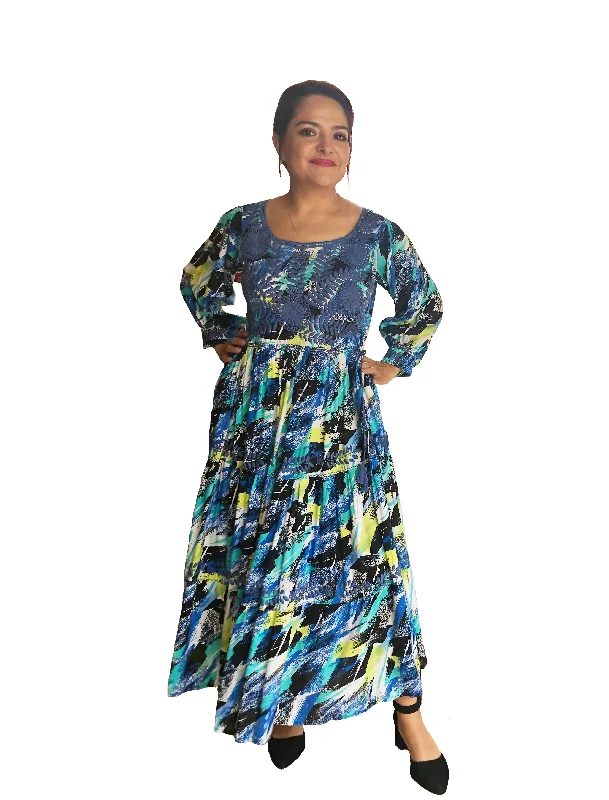 Embroidered Aguacatenango Dress with Blue Flights Tunics Polka dots