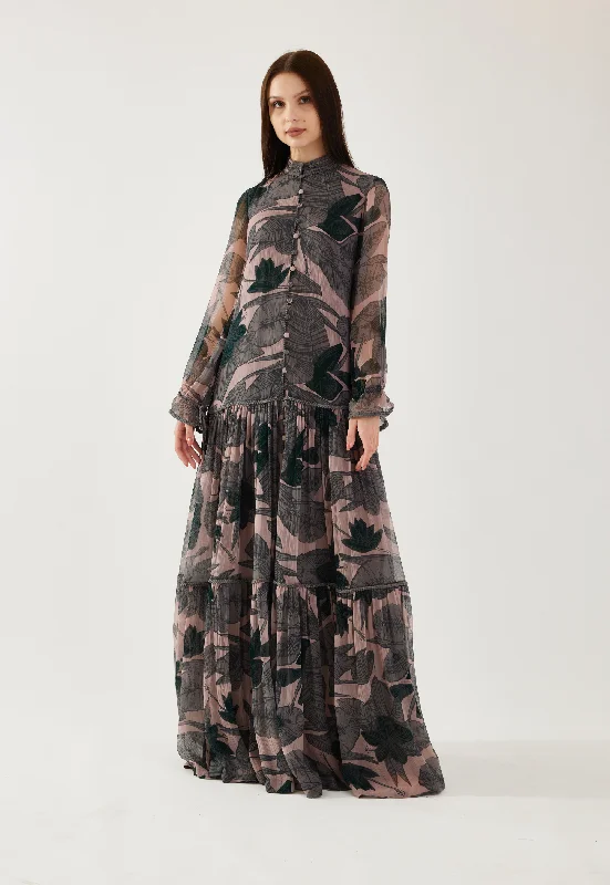 Peach, grey and green floral dress Tunics Top rated