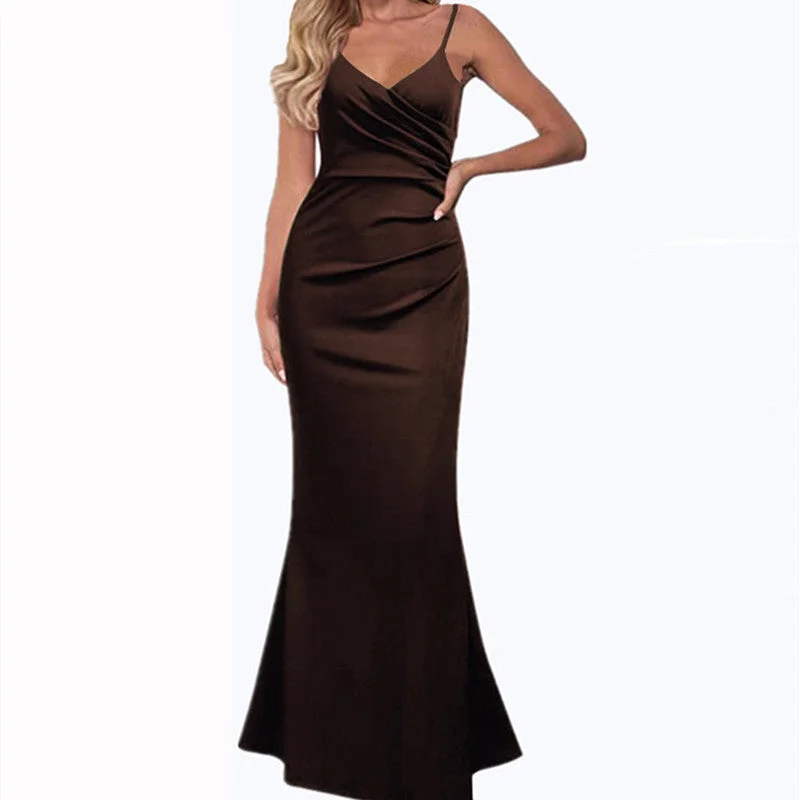 Spring And Summer Solid Color Slim Fit Slimming Spaghetti Straps Expandable Dress Tunics Seasonal trendy Spring And Summer Solid Color Slim Fit Slimming Spaghetti Straps Expandable Dress Tunics Seasonal trendy