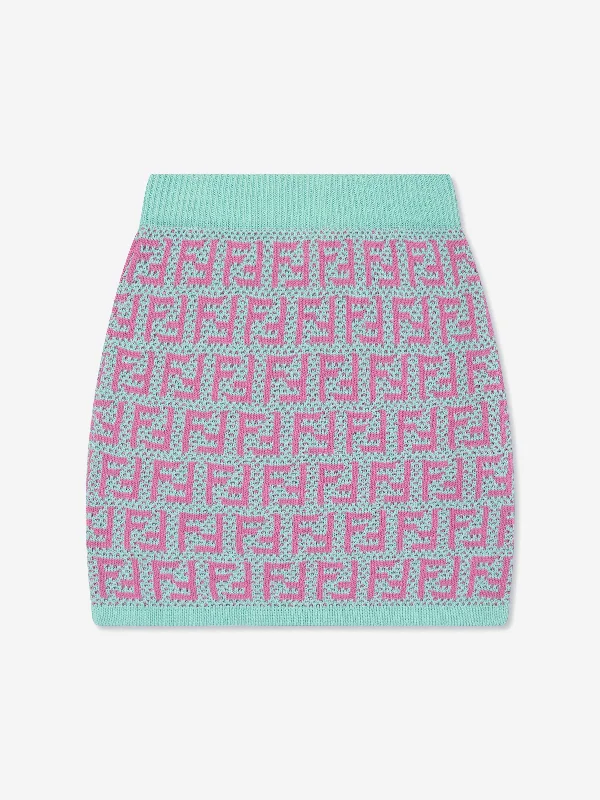Fendi Girls FF Crochet Knit Skirt in Multicolour wrap skirt elegant