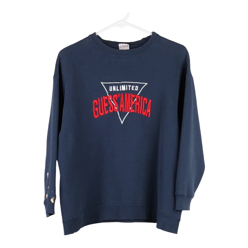 Guess Sweatshirt - Small Navy Cotton Blend Hoodie with Lining Warm Insulated