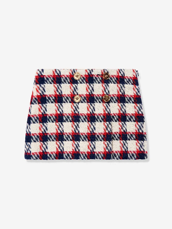 Versace Girls Tartan Tweed Skirt in White a-line skirt cut
