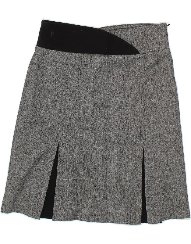 VINTAGE Womens Pleated A-Line Skirt UK 14 Medium W30 Grey Colourblock leather skirt sleek VINTAGE Womens Pleated A-Line Skirt UK 14 Medium W30 Grey Colourblock leather skirt sleek