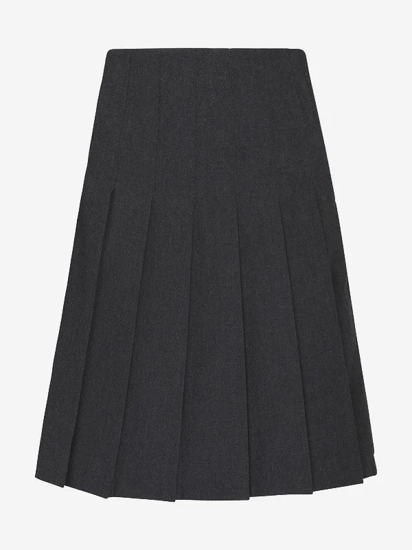 Zeco Girls School Senior Down Pleat Eco Skirt in Grey velvet skirt rich