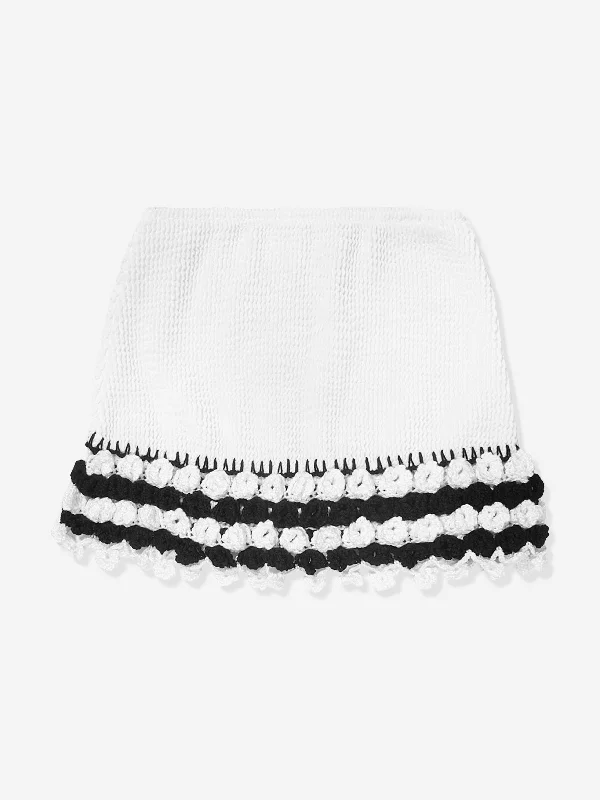 Nessi Byrd Girls Crocheted Agave Skirt in White wool skirt breathable