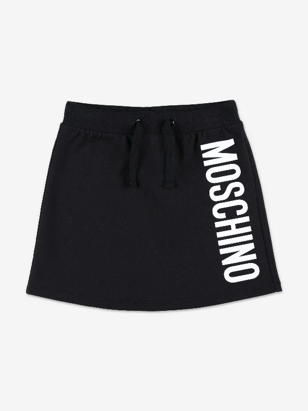 Moschino Girls Logo Skirt in Black satin skirt smooth