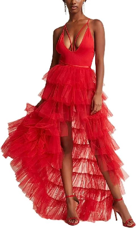 Romantic Red Hi Low Ruffled Tulle Maxi Skirt Coverup Dress Tunics Sale discount
