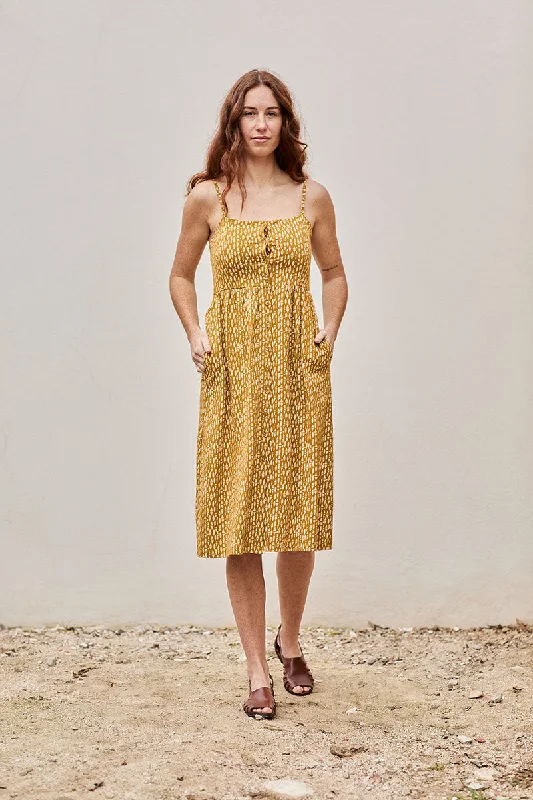 Fabia Dress Ethnic Mustard Turtleneck Neckline Stylish