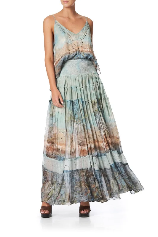 4 TIERED GATHERED SKIRT COUNTRY DIARIES linen skirt light
