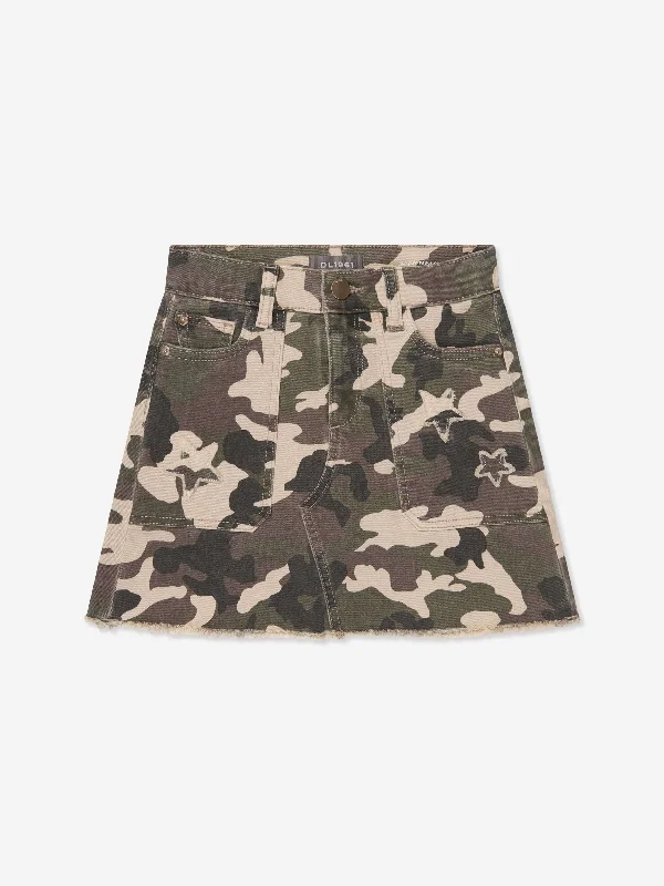 DL1961 Girls Jenny Camouflage Skirt in Green high slit skirt