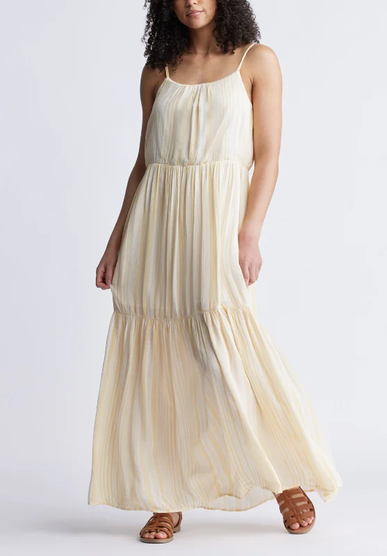 Assisi Women's Maxi Tiered Striped Dress, White and Yellow - WD0048S Tunics Luxurious high-end Assisi Women's Maxi Tiered Striped Dress, White and Yellow - WD0048S Tunics Luxurious high-end
