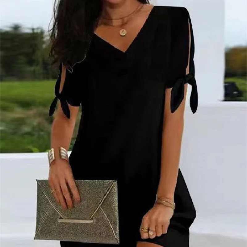 Fashion Craft Split Cuff Bow Solid Color Dress Tunics Modern contemporary