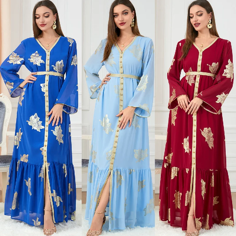Women's Fashion Casual Long-sleeved Hot Gold Dresses Tunics Silk luxurious