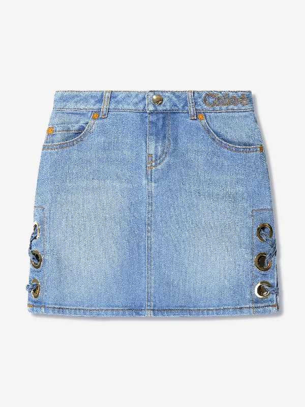Chloé Girls Denim Braided Skirt in Blue chiffon skirt floaty