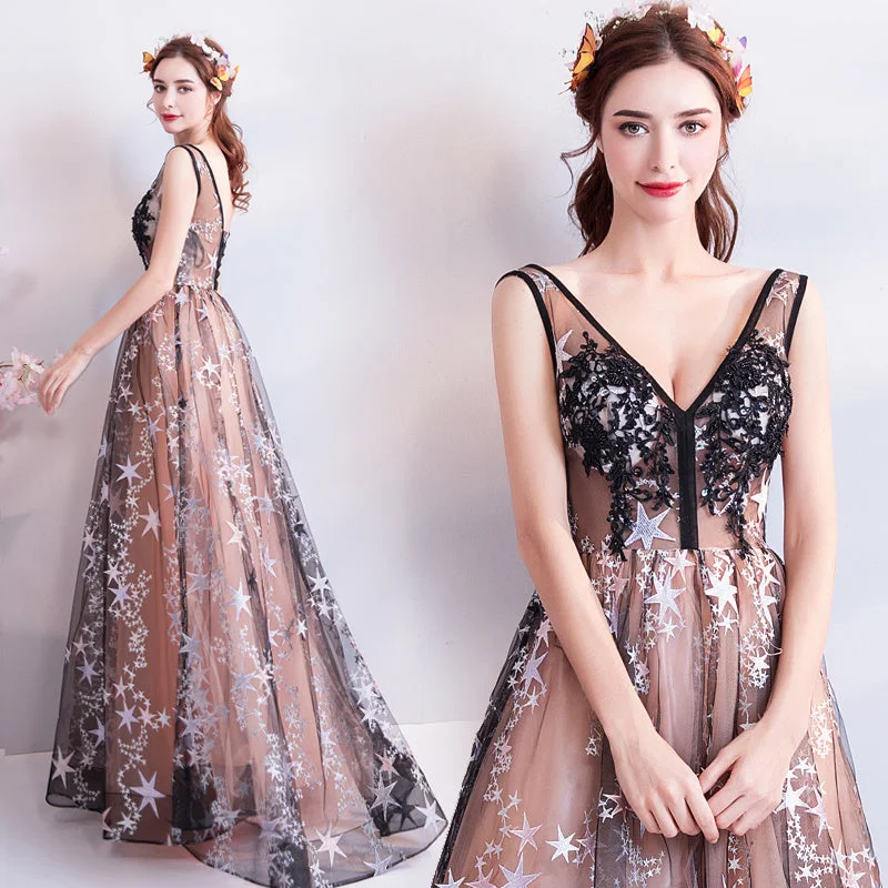 Fantasy Starry Sky Black Banquet Annual Meeting Dress Tunics Fall fleece