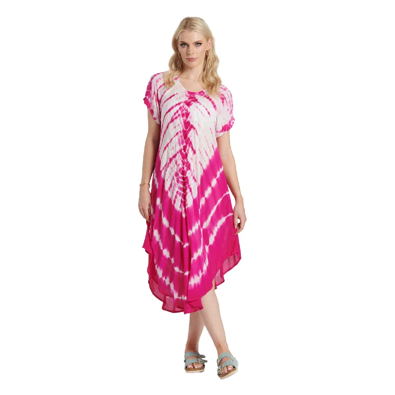 Tie Dye Sleeved Dress - Pink Cowl Neckline Elegant