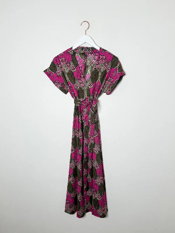 Laura Urbinati - V Neck Dress With Belt - Berry/ Army/ Olive Tunics Stylish elegant