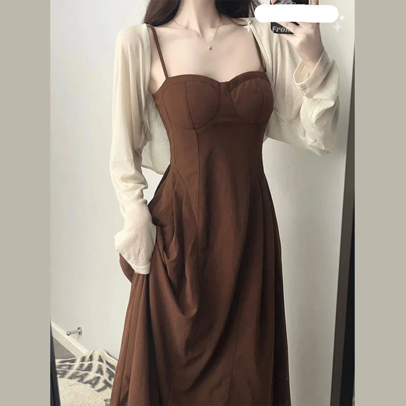 Women's Fashionable And Slim And Slender Peplum Dresses Set Square Neckline Feminine