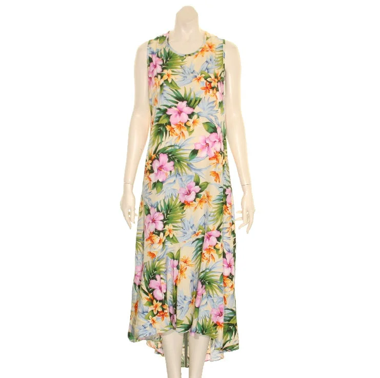Pink Hibiscus Long Dress Tunics Practical easy-care