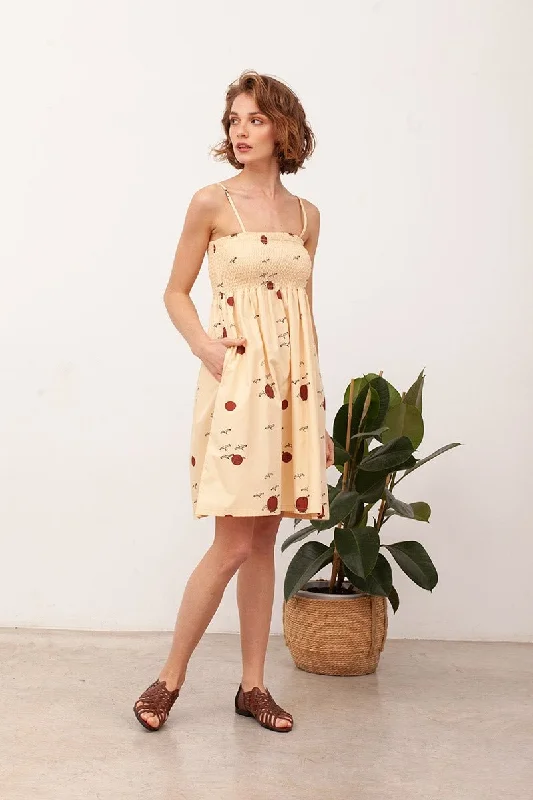 BETH's smocked dress in beige Tunics Versatile stylish