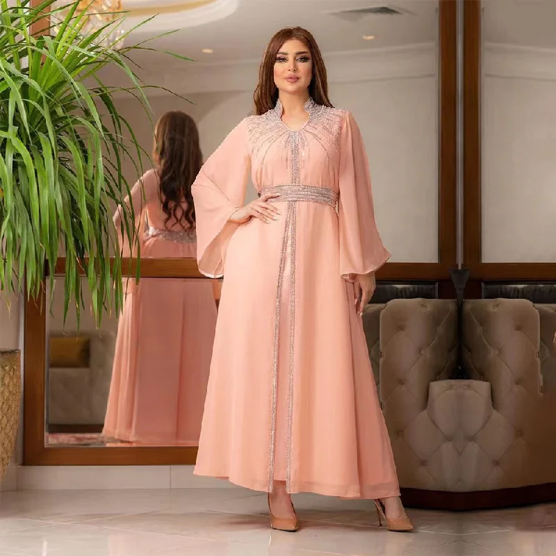 Women's Temperament And Fashion Hot Drill Long-sleeved Dress sweetheart Neckline Romantic