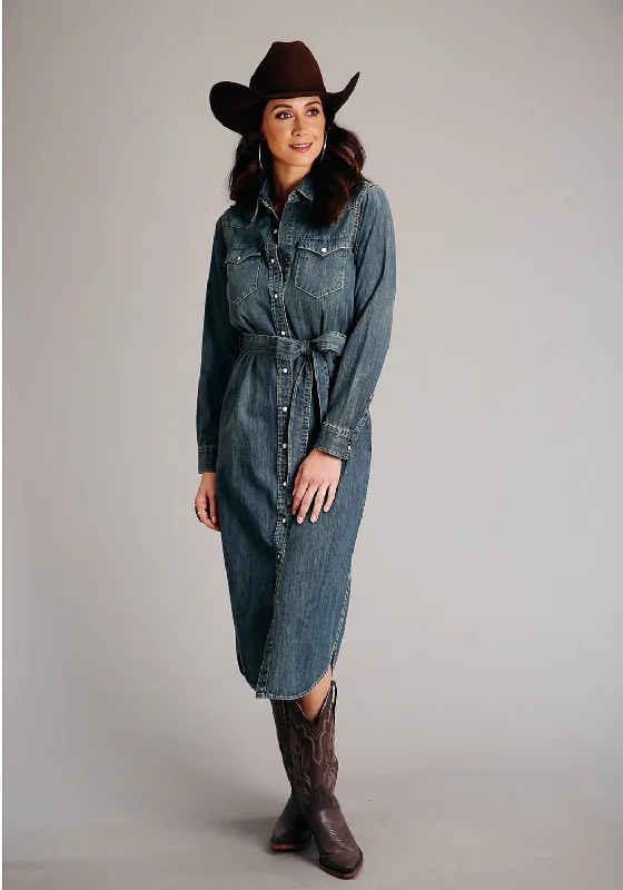 Stetson Womens Dirty Western Dark Denim 100% Cotton L/S Dress Tunics Timeless classic