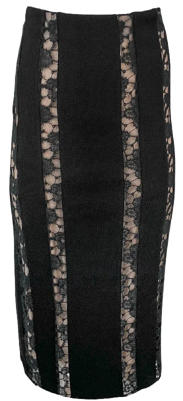Rochas Knitted Lace Midi Skirt in Black modal blend skirt