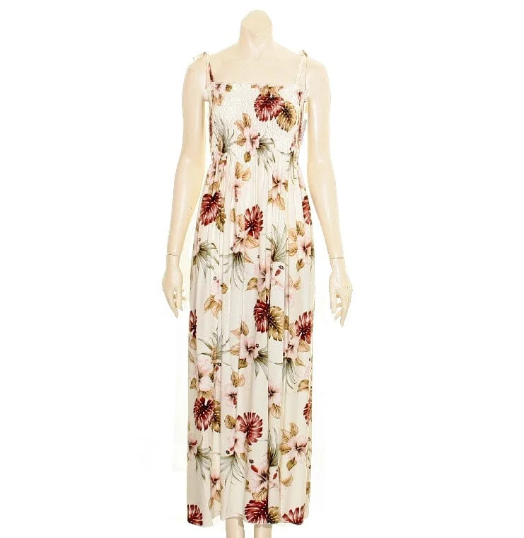 Hawaiian Floral Long Smock Dress A-Line Day Work
