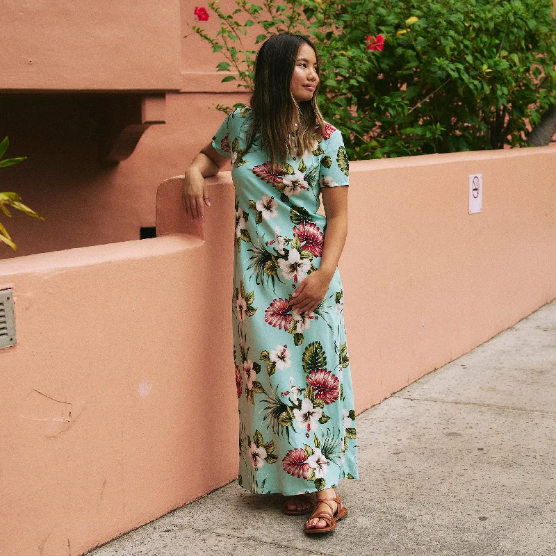 Hawaiian Floral Long Dress Tunics Formal black
