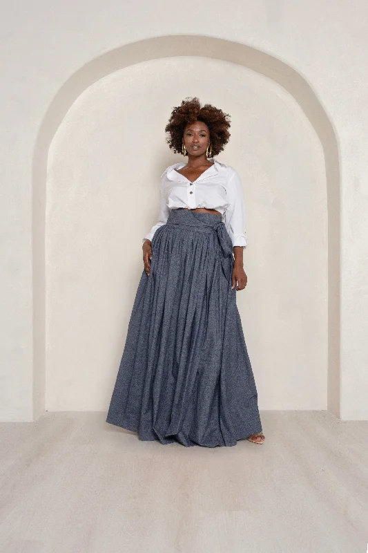 Chambray High Waist Belted Maxi Skirt- JIBRI lace skirt romantic