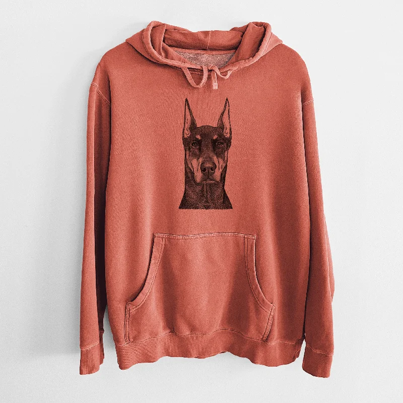 Bare Drake the Doberman Pinscher - Unisex Pigment Dyed Hoodie Hoodie with Snap Buttons Easy Quick Bare Drake the Doberman Pinscher - Unisex Pigment Dyed Hoodie Hoodie with Snap Buttons Easy Quick