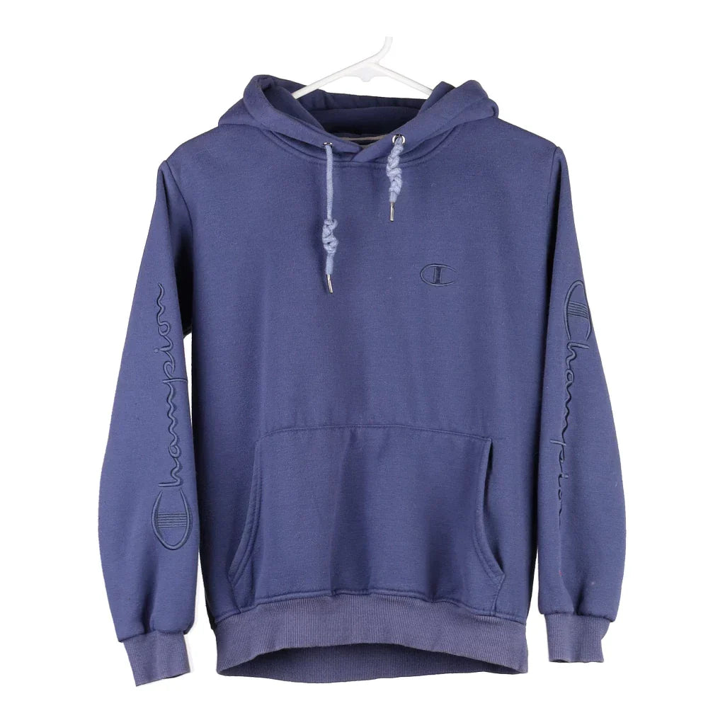 Champion Hoodie - Small Blue Cotton Blend Hoodie with Sequins Glamorous Eye-catching
