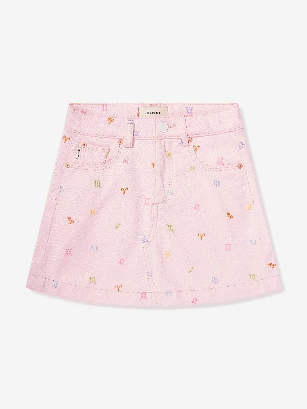 DL1961 Girls Jenny Star Signs Mini Skirt in Pink cotton skirt soft