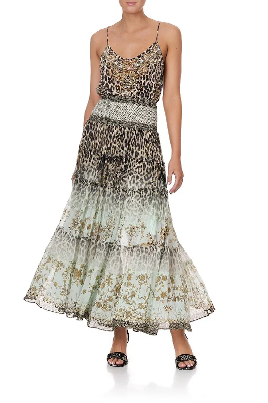 SHEER TIERED MAXI SKIRT NOMADIC NYMPH velvet skirt luxurious