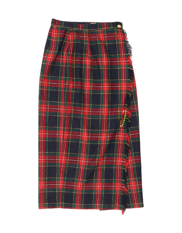 VINTAGE Womens Wrap Skirt IT 42 Medium W28 Navy Blue Plaid Wool corduroy skirt cozy
