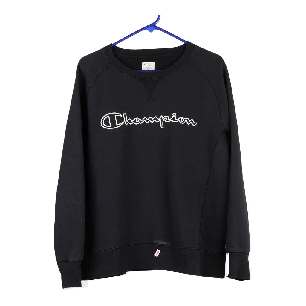Champion Spellout Sweatshirt - Large Black Cotton Blend Hoodie with Slim Fit Tailored Modern Champion Spellout Sweatshirt - Large Black Cotton Blend Hoodie with Slim Fit Tailored Modern