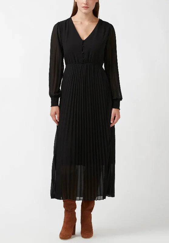 Amalfi Women's Long Sleeve V-neck Dress in Black - WD0018H Tunics Luxurious premium