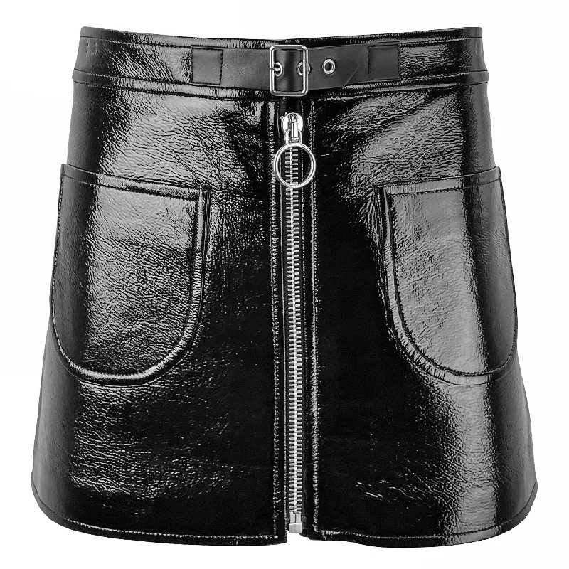 Courrēges Buckle Zipped Vinyl Mini Skirt in Black cotton skirt soft