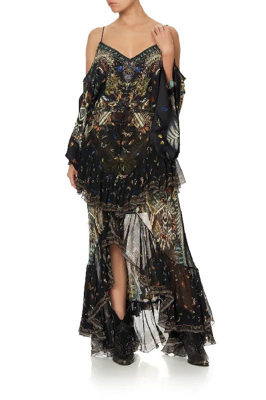 MAXI SKIRT WITH DOUBLE FRILL MATERNAL INSTINCT ruffled skirt detail