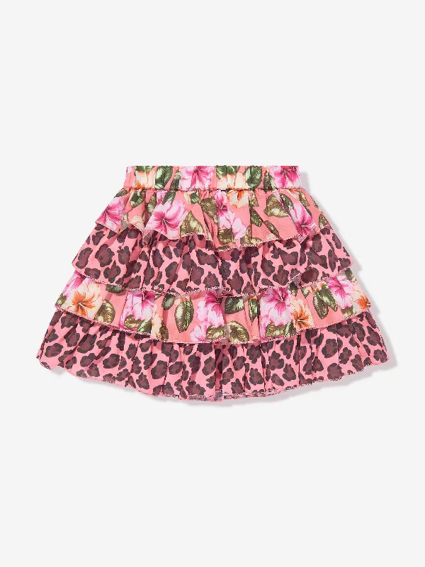 Selini Action Girls Floral And Leopard Print Skirt in Pink relaxed fit skirt