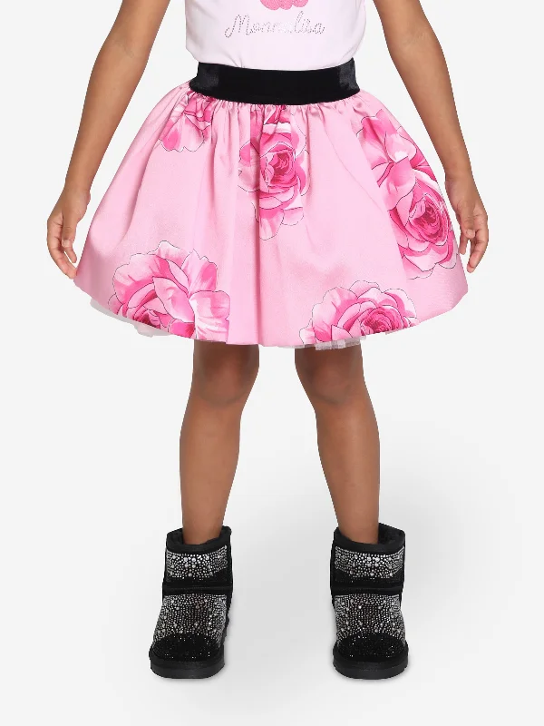 Monnalisa Girls Rose Mini Skirt in Pink lace skirt romantic
