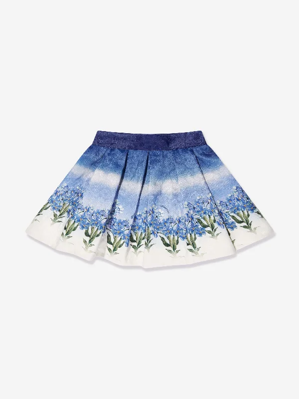 Monnalisa Girls Floral Faded Skirt in Blue high waist skirt