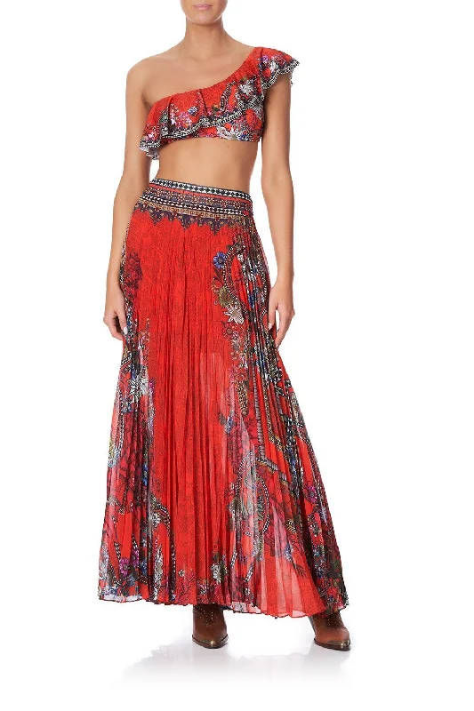 PLEATED FULL HEM SKIRT WONDERING WARATAH chiffon skirt airy
