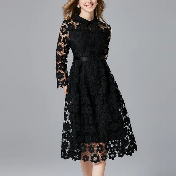 Red Skirt Women's Long-sleeved Water-soluble Lace A-line Large Size Dress Tunics Timeless classic Red Skirt Women's Long-sleeved Water-soluble Lace A-line Large Size Dress Tunics Timeless classic