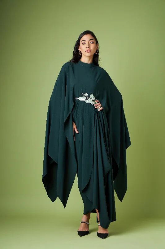 Sara Drape Dress With Floral Applique Tunics Fashionable trendy