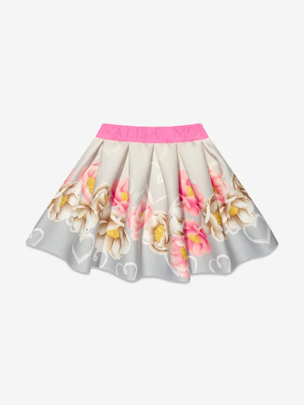 Monnalisa Girls Flower Print Skirt in Grey velvet skirt luxury
