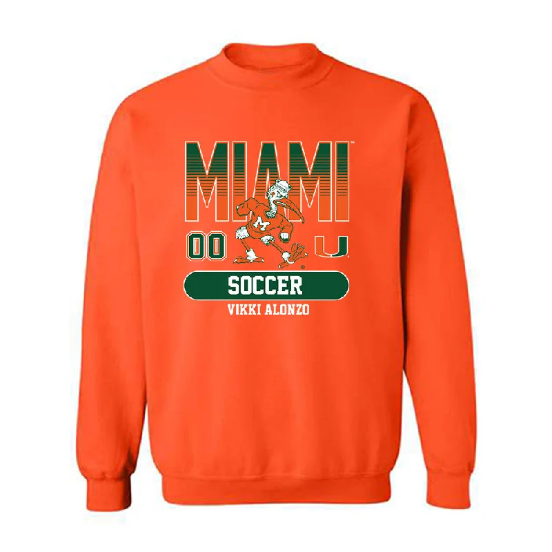 Miami - NCAA Women's Soccer : Vikki Alonzo - Classic Fashion Shersey Crewneck Sweatshirt Hoodie with Hem Frayed Vintage Worn Miami - NCAA Women's Soccer : Vikki Alonzo - Classic Fashion Shersey Crewneck Sweatshirt Hoodie with Hem Frayed Vintage Worn