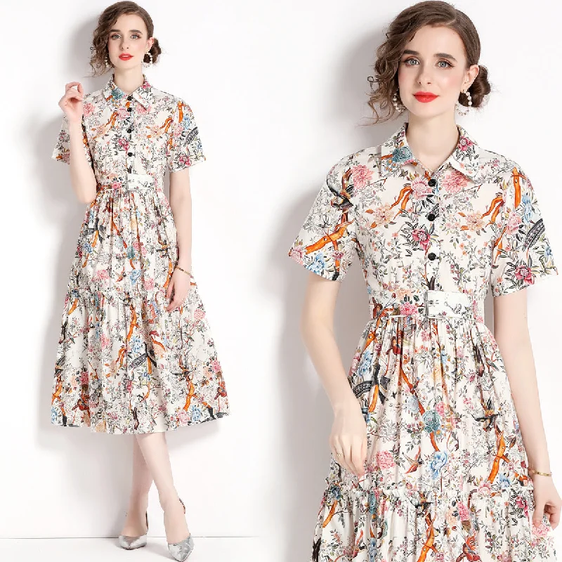 Singing Birds And Flowers Print Fashion Ladies Dress Tunics Top rated