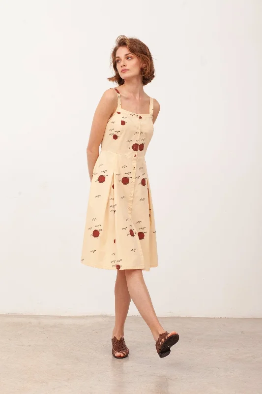 BETSY strappy dress with buttons in beige birds Tunics Stylish elegant